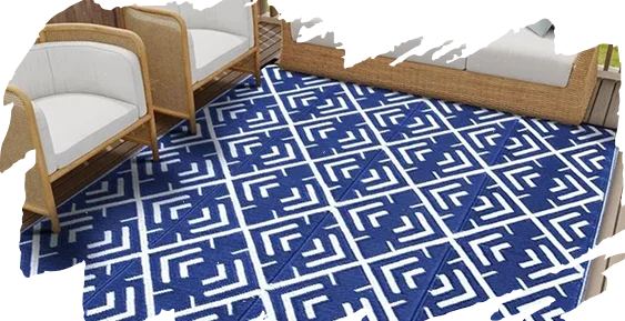 Blue outdoor carpet installation